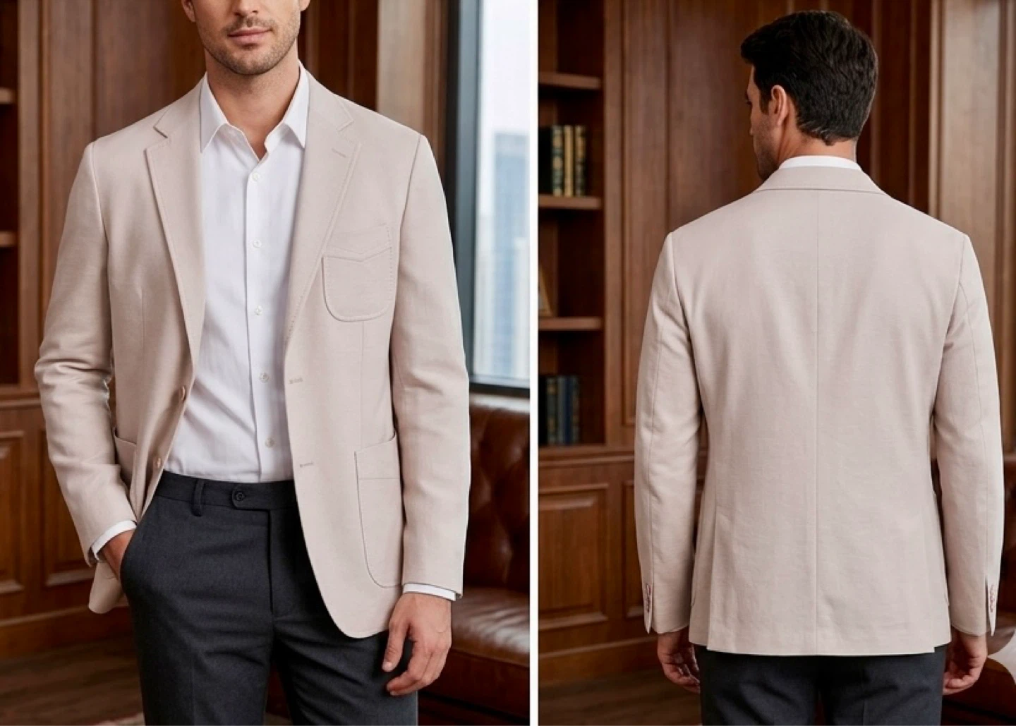 Men's Beige Linen Blend Blazer - photo 2