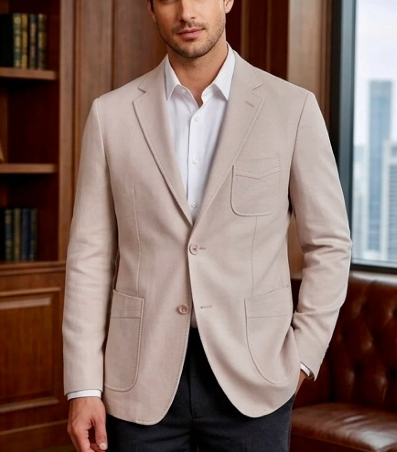Men's Beige Linen Blend Blazer