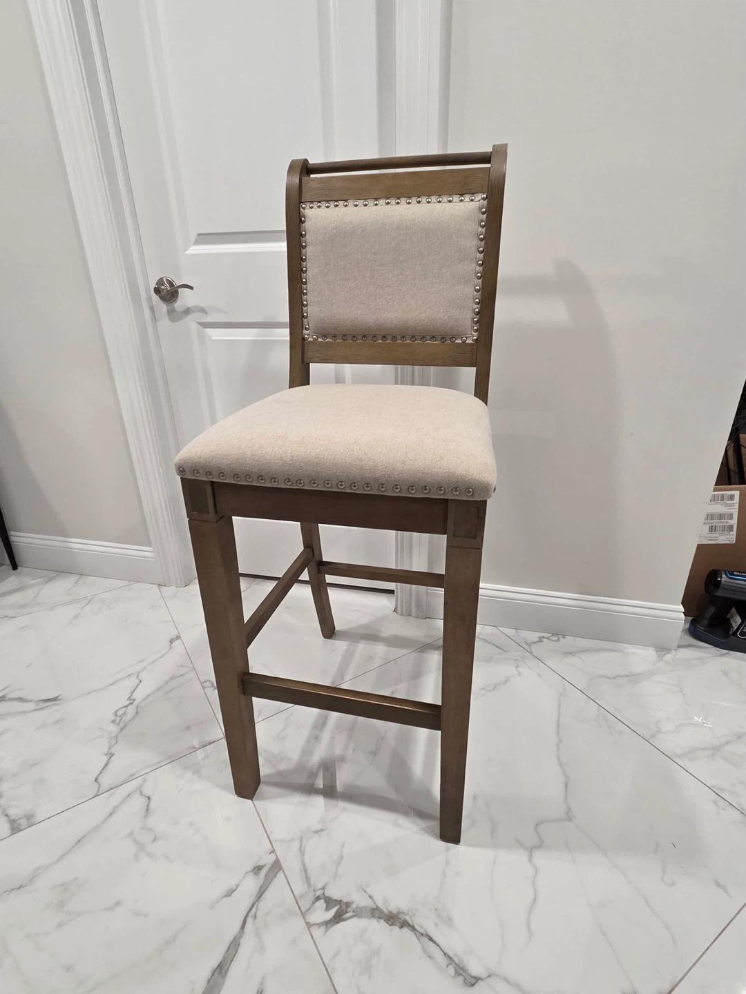 Bar Stool - Neutral Linen Fabric & Wood Frame