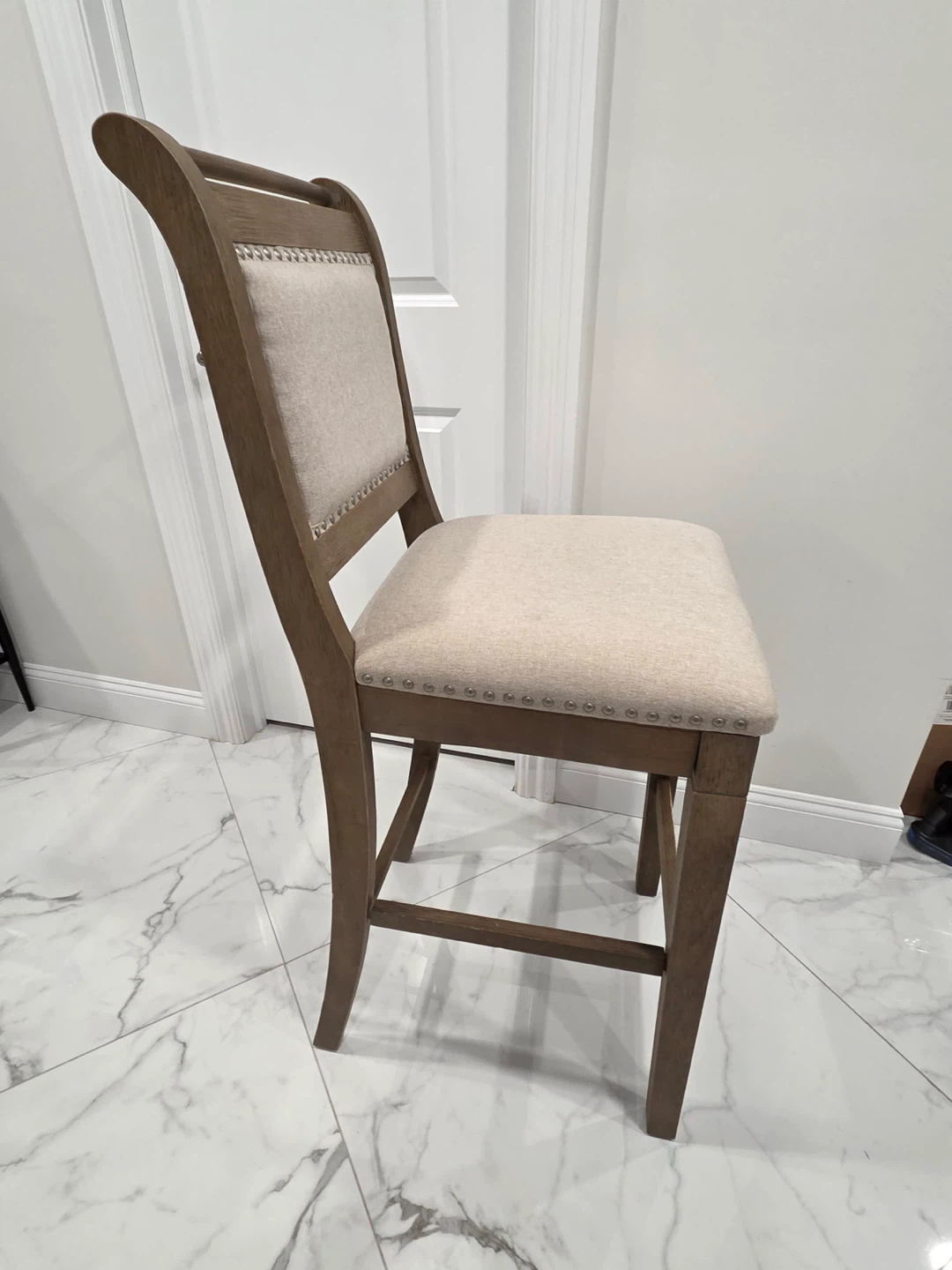 Bar Stool - Neutral Linen Fabric & Wood Frame - photo 3