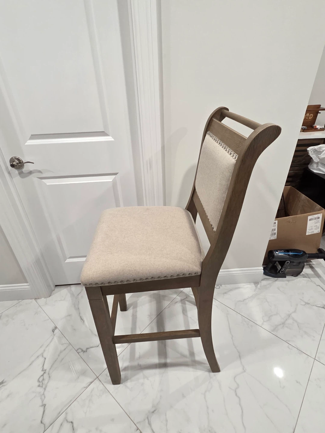 Bar Stool - Neutral Linen Fabric & Wood Frame - photo 2