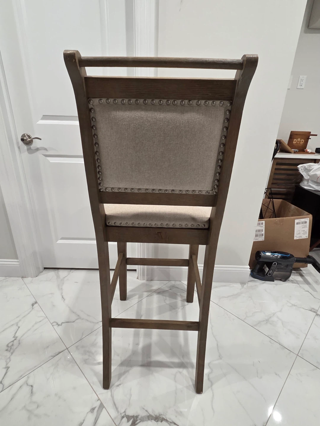 Bar Stool - Neutral Linen Fabric & Wood Frame - photo 4