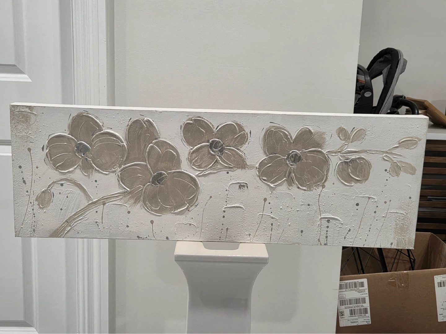 White Floral Textured Wall Art