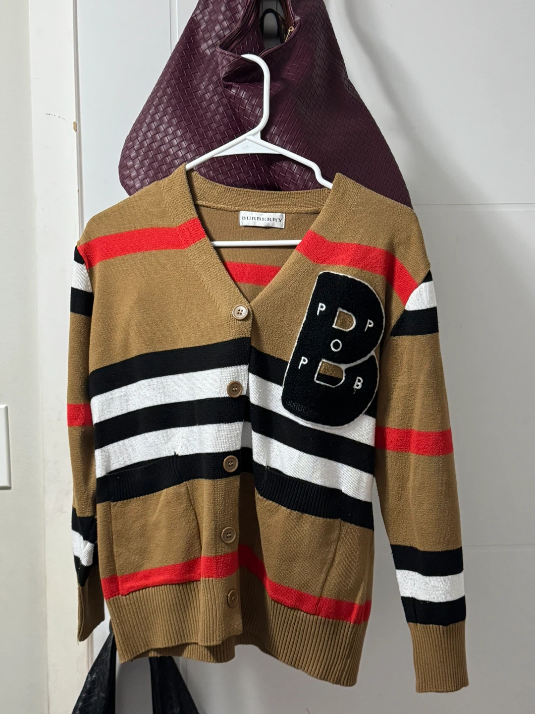 Burberry Striped Cardigan with 'B' Patch