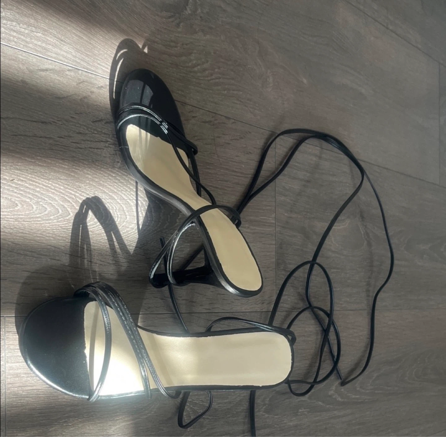 Black Strappy Lace-Up Heels - photo 2