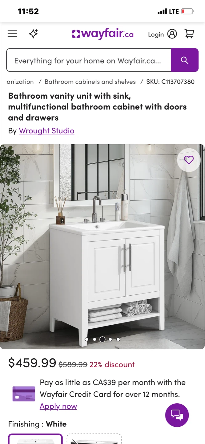 Wrought Studio 30" White Bathroom Vanity Unit with Sink - photo 2