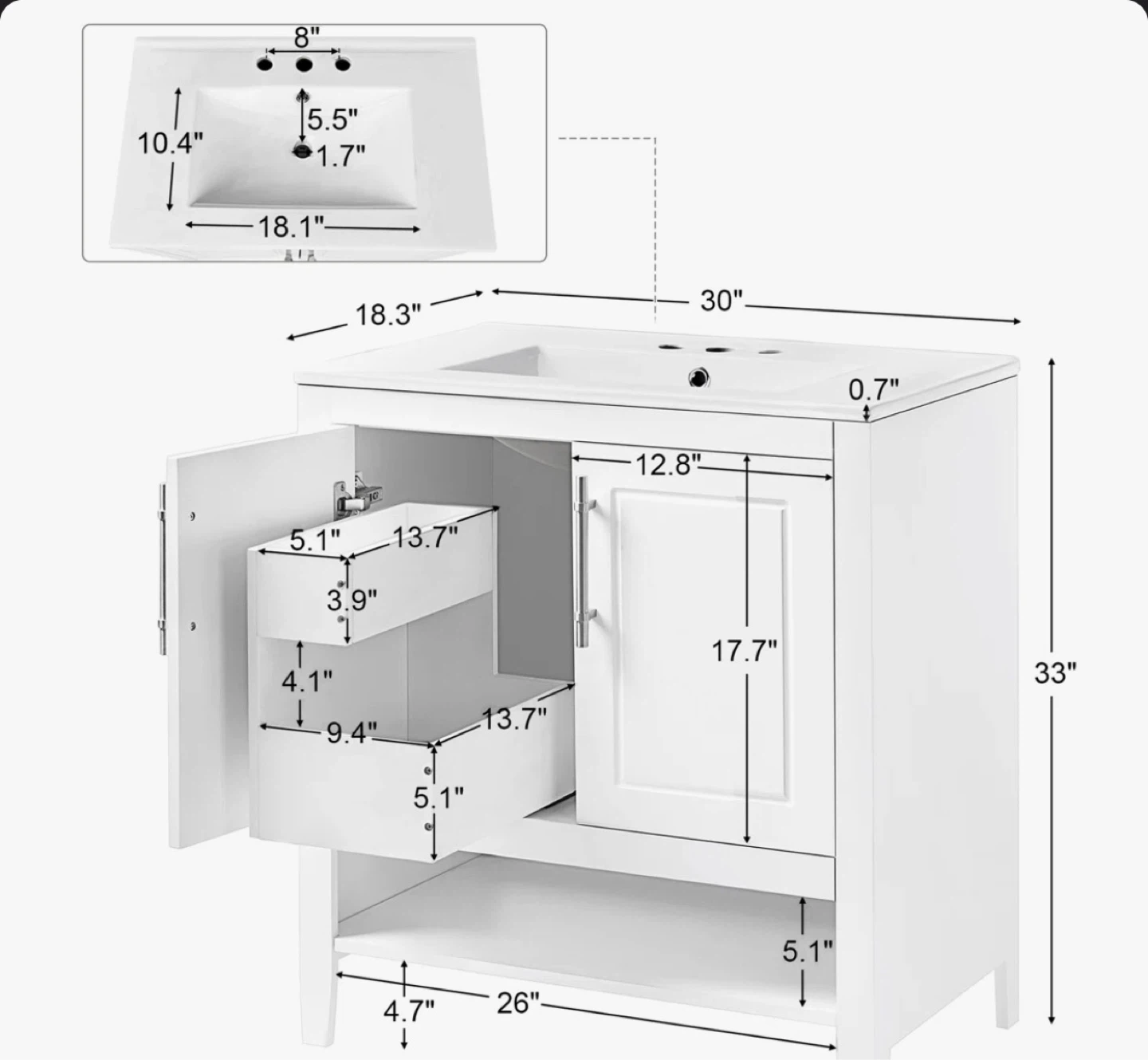 Wrought Studio 30" White Bathroom Vanity Unit with Sink - photo 3