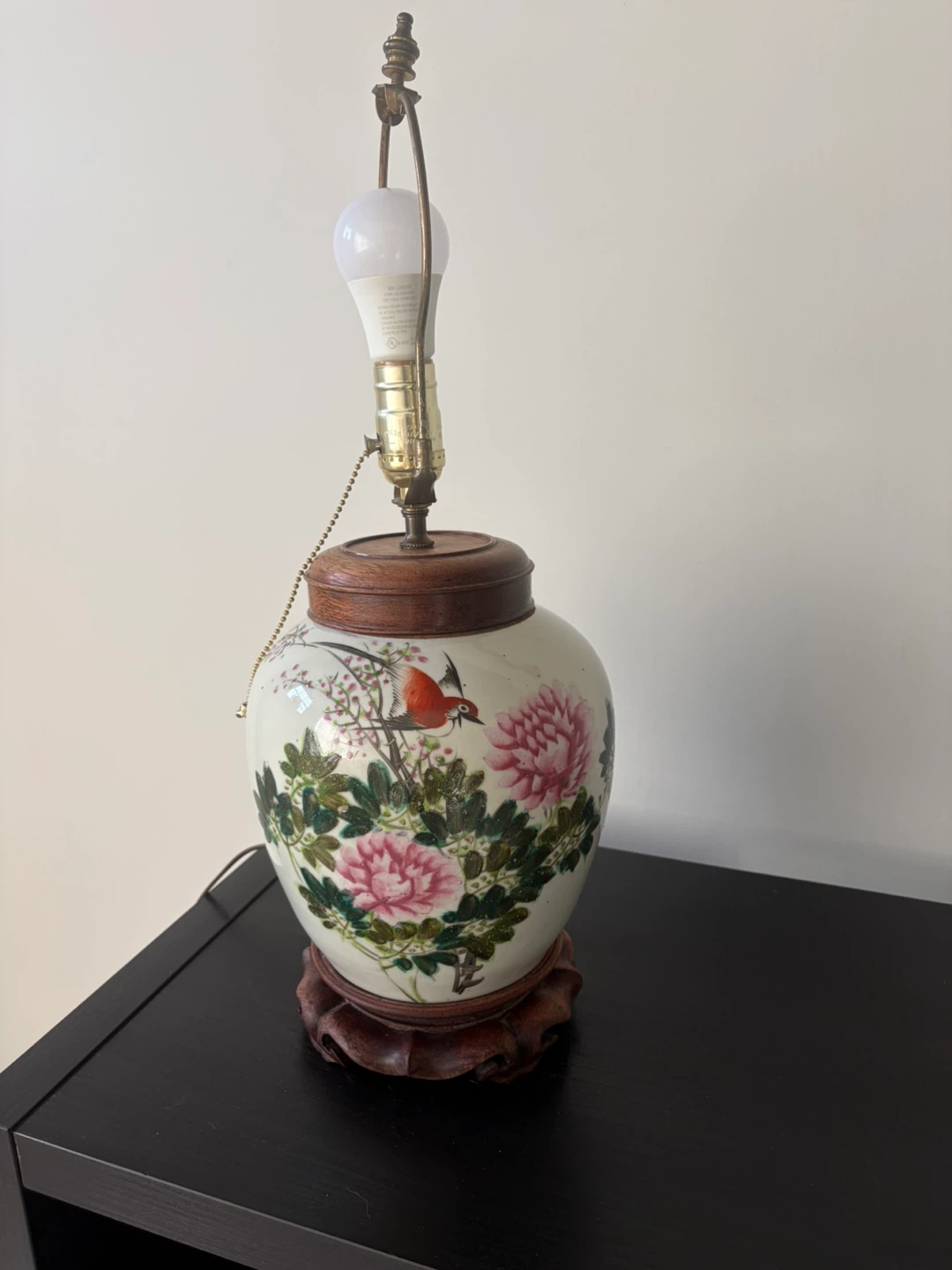 Vintage Ceramic Ginger Jar Table lamp Floral Design - photo 3
