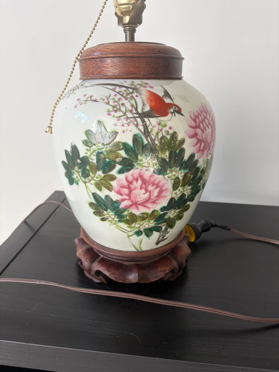 Vintage Ceramic Ginger Jar Table lamp Floral Design - photo 5