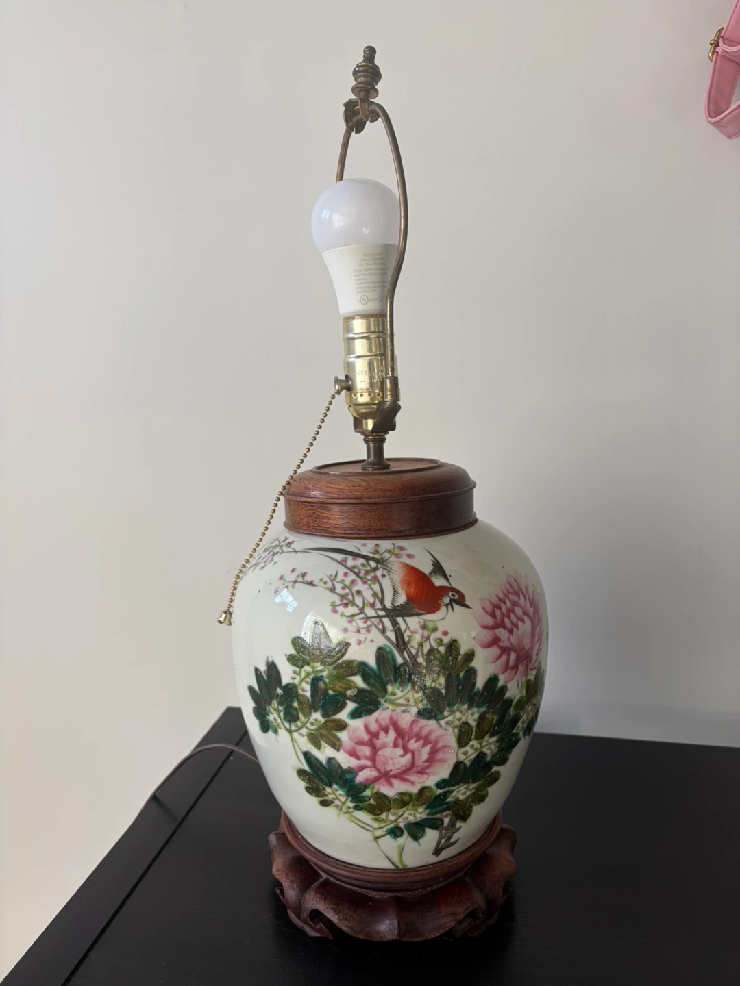 Vintage Ceramic Ginger Jar Table lamp Floral Design - photo 2