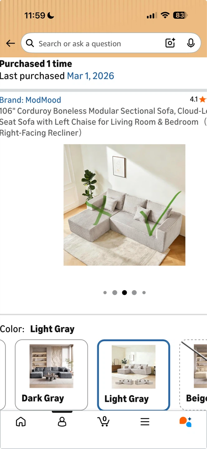 ModMood 106" Corduroy Modular Sectional Sofa - Light Gray - photo 2