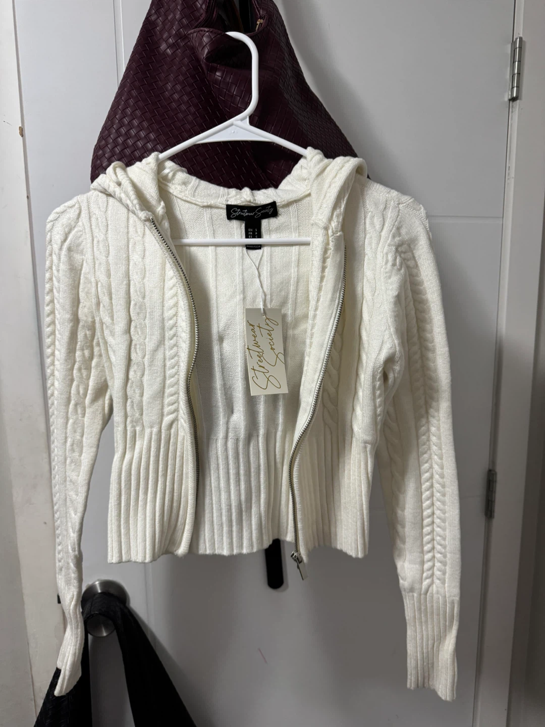White Cable Knit Zip-Up Hoodie - photo 2