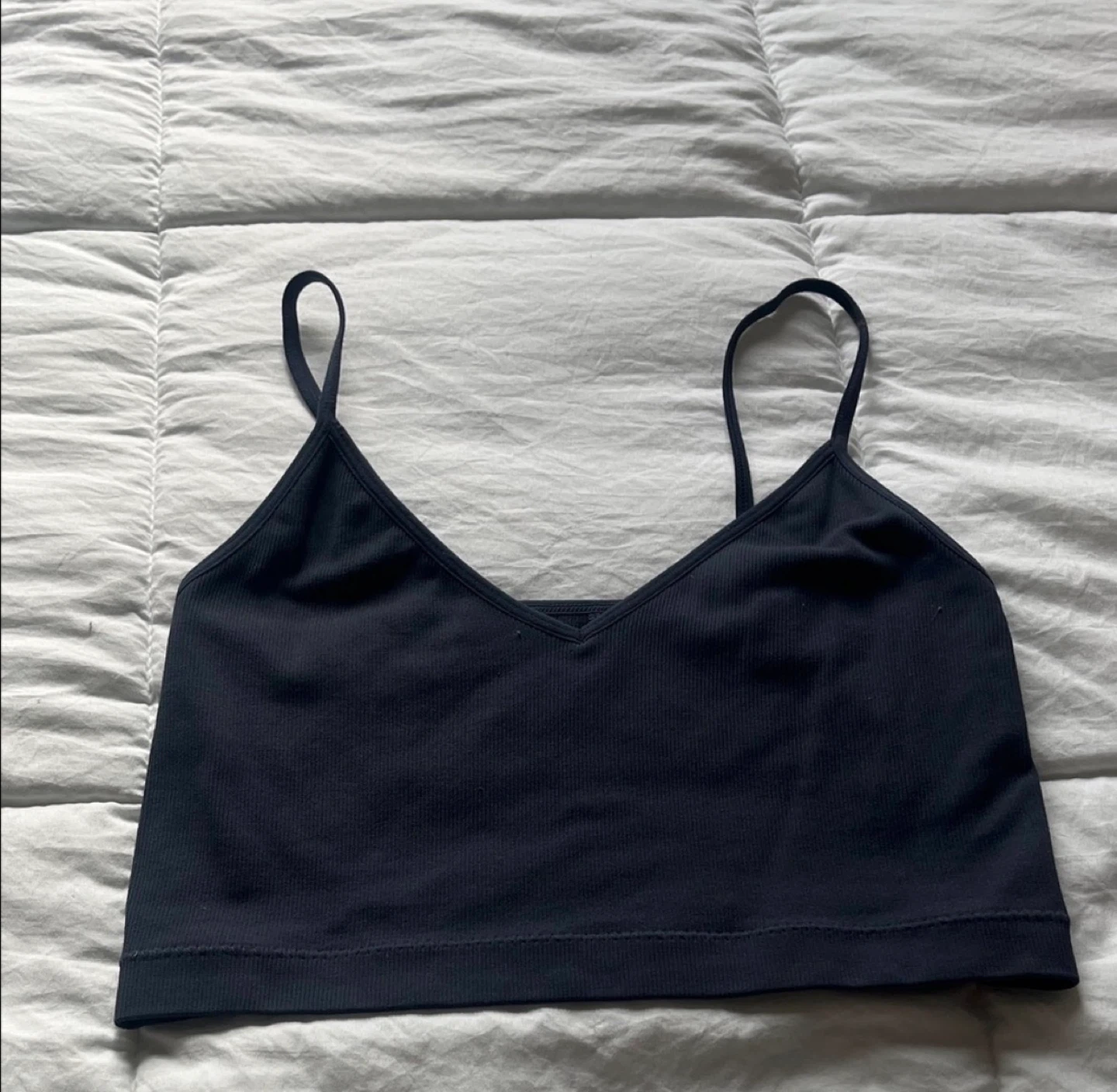 Garage Black Ribbed V-Neck Crop Tank Top