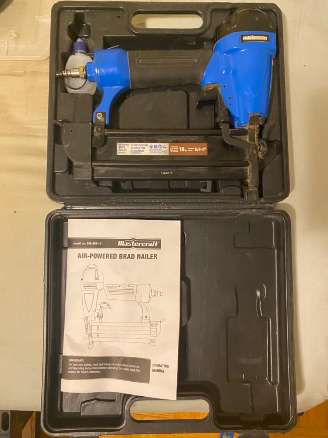 Mastercraft Air-Powered Brad Nailer with Case