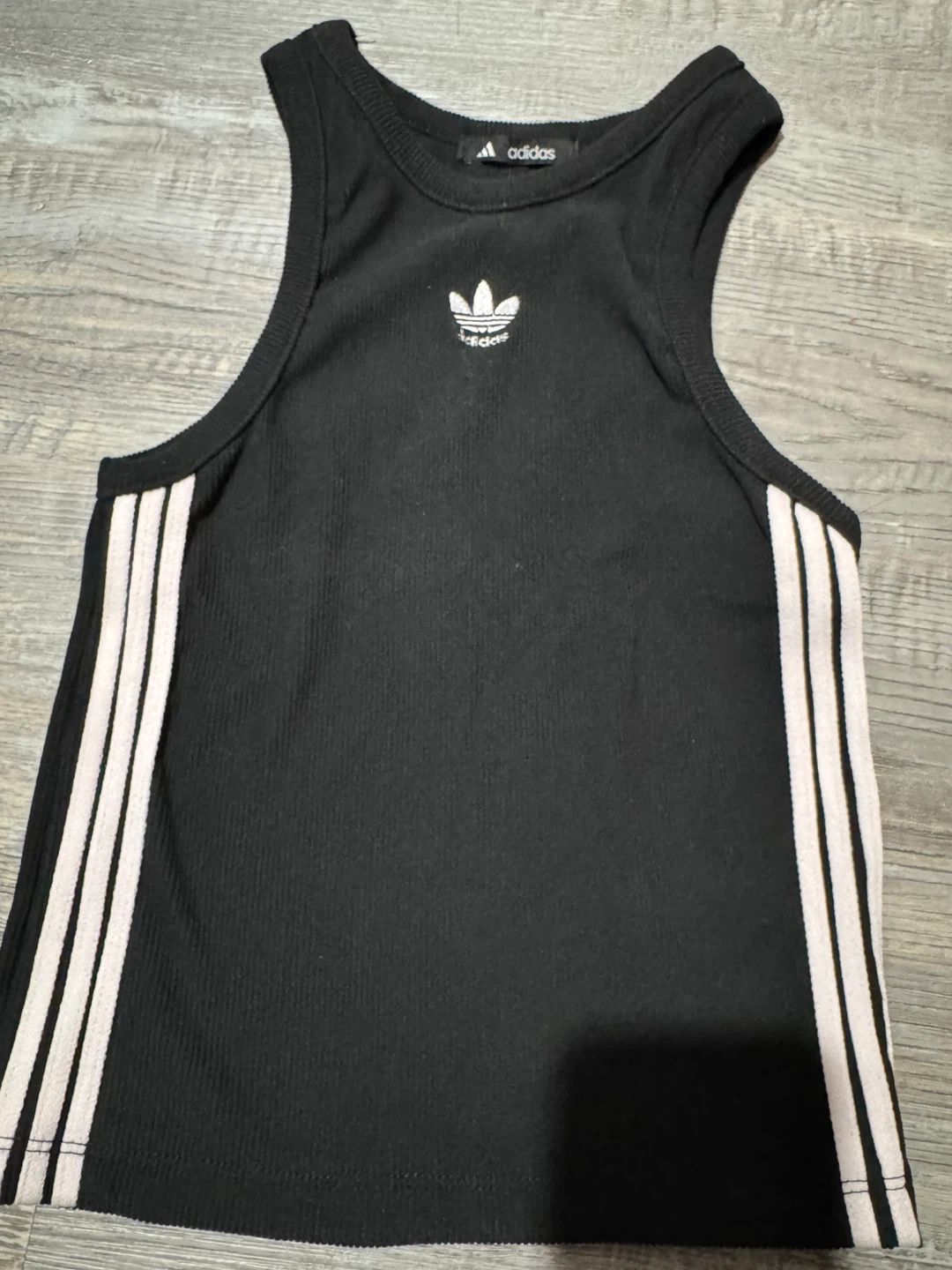 Adidas black ribbed tank top with white stripes - photo 3