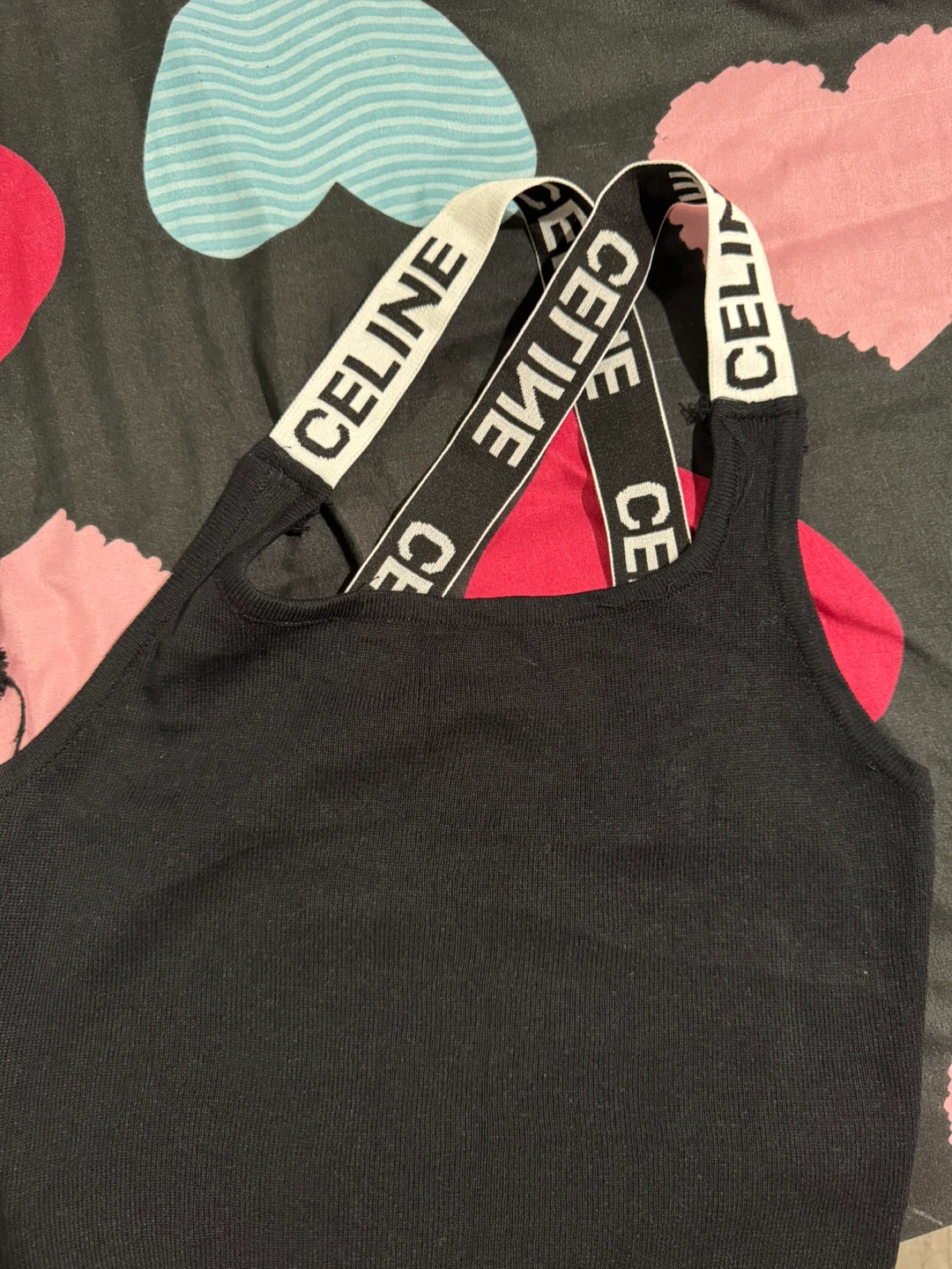 Adidas black ribbed tank top with white stripes