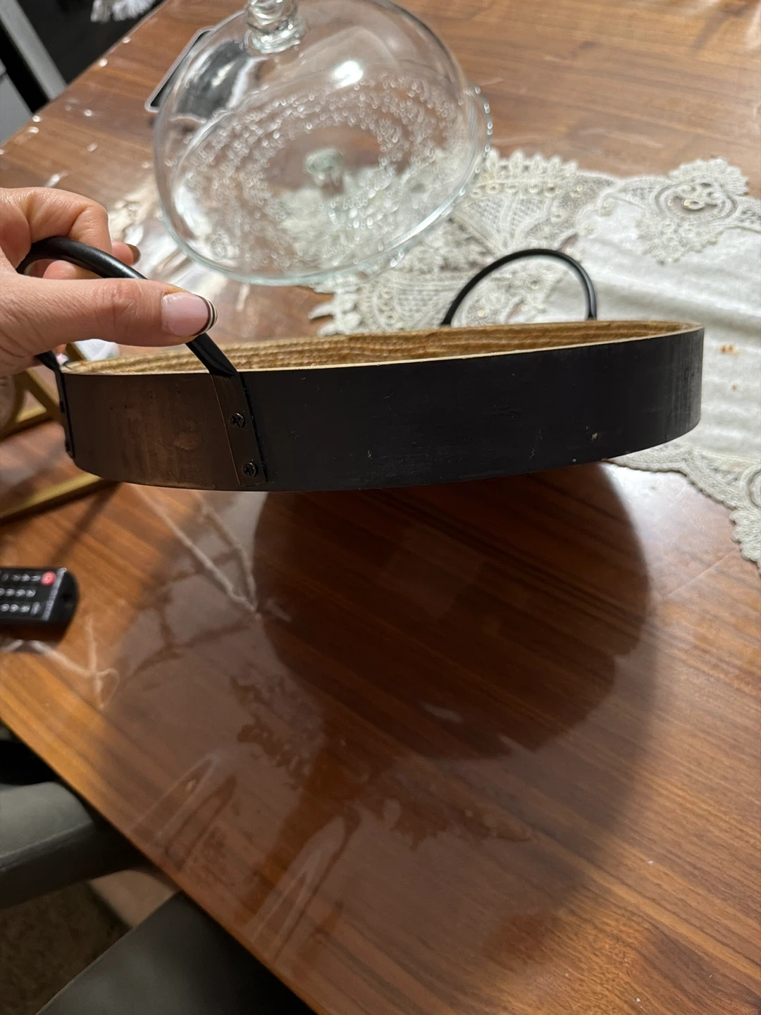 Woven Round Tray with Black Handles - photo 2