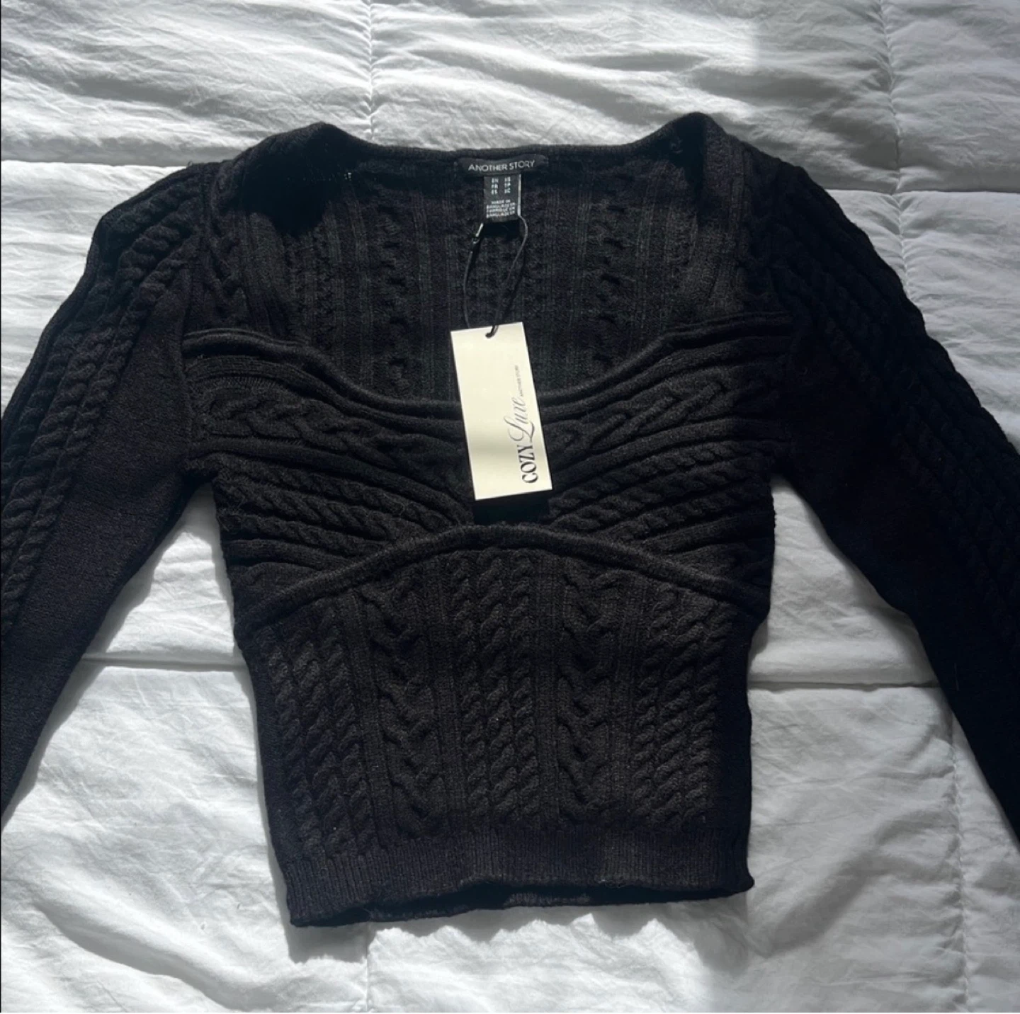 Cozy Luxe Another Story Black Cable Knit Cropped Sweater XS