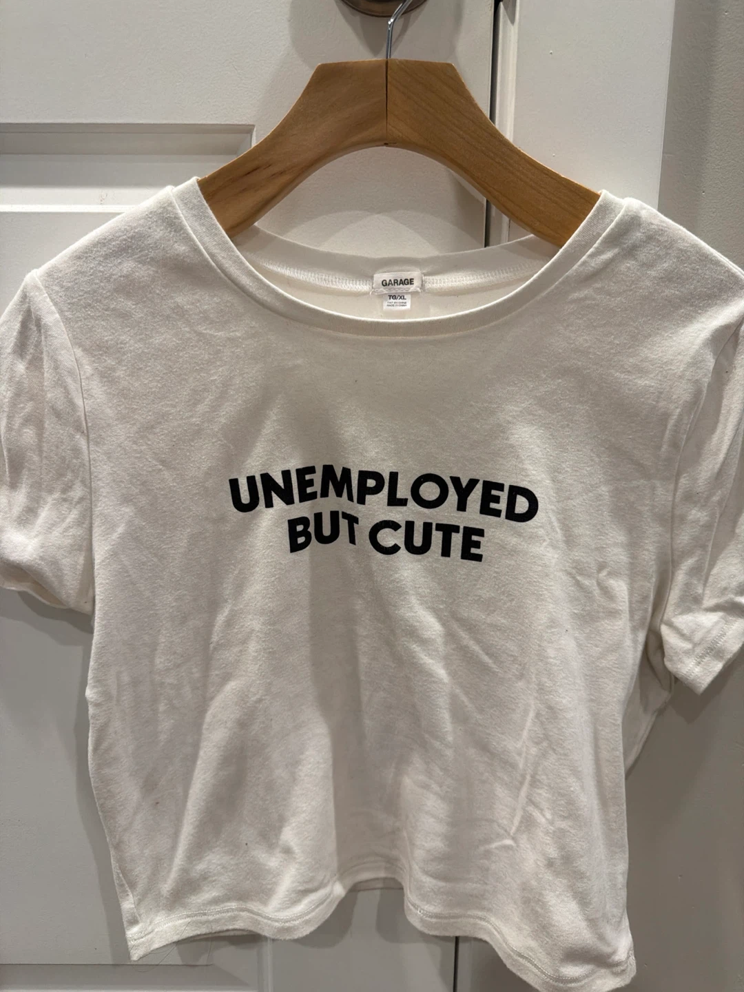White "Unemployed But Cute" T-Shirt