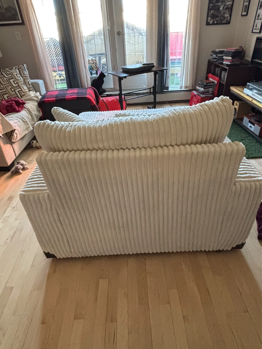 Ivory Corduroy Chaise Lounge Chair with Cup Holders - photo 3