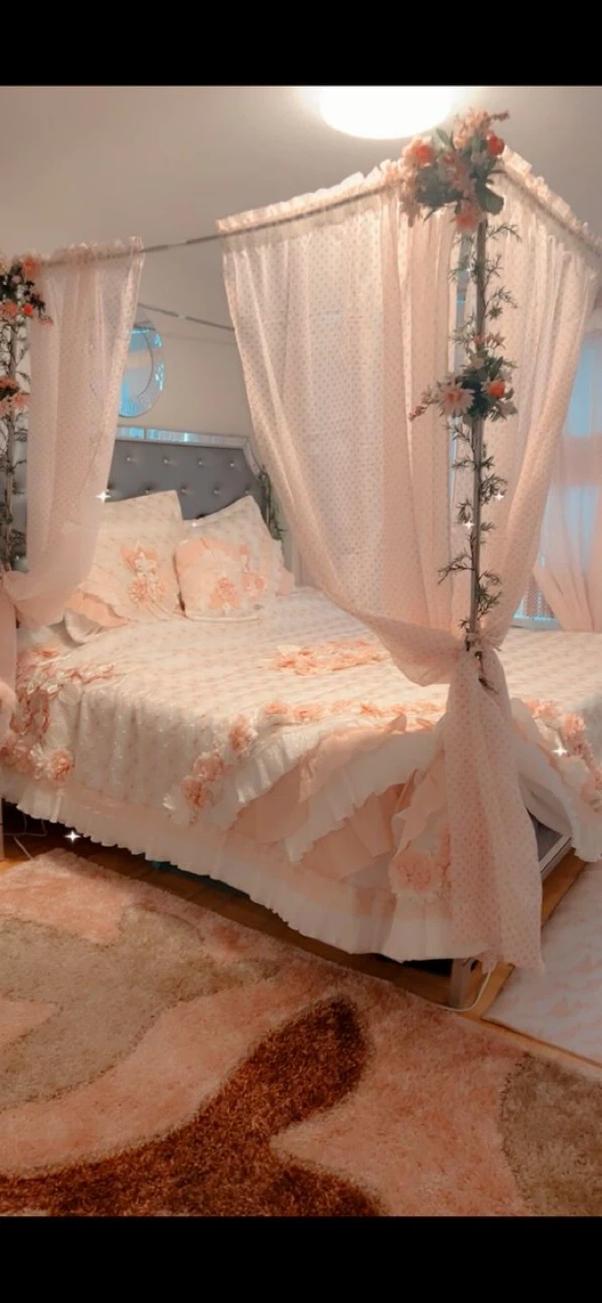 Pink Canopy Bedding Set with Floral Accents