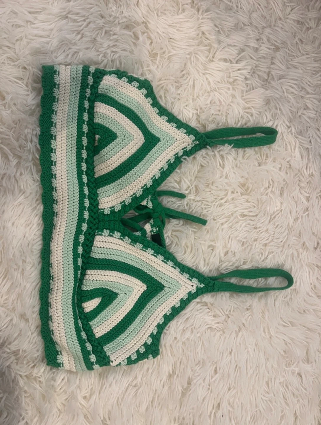 Forever 21 Green Striped Crochet Crop Top