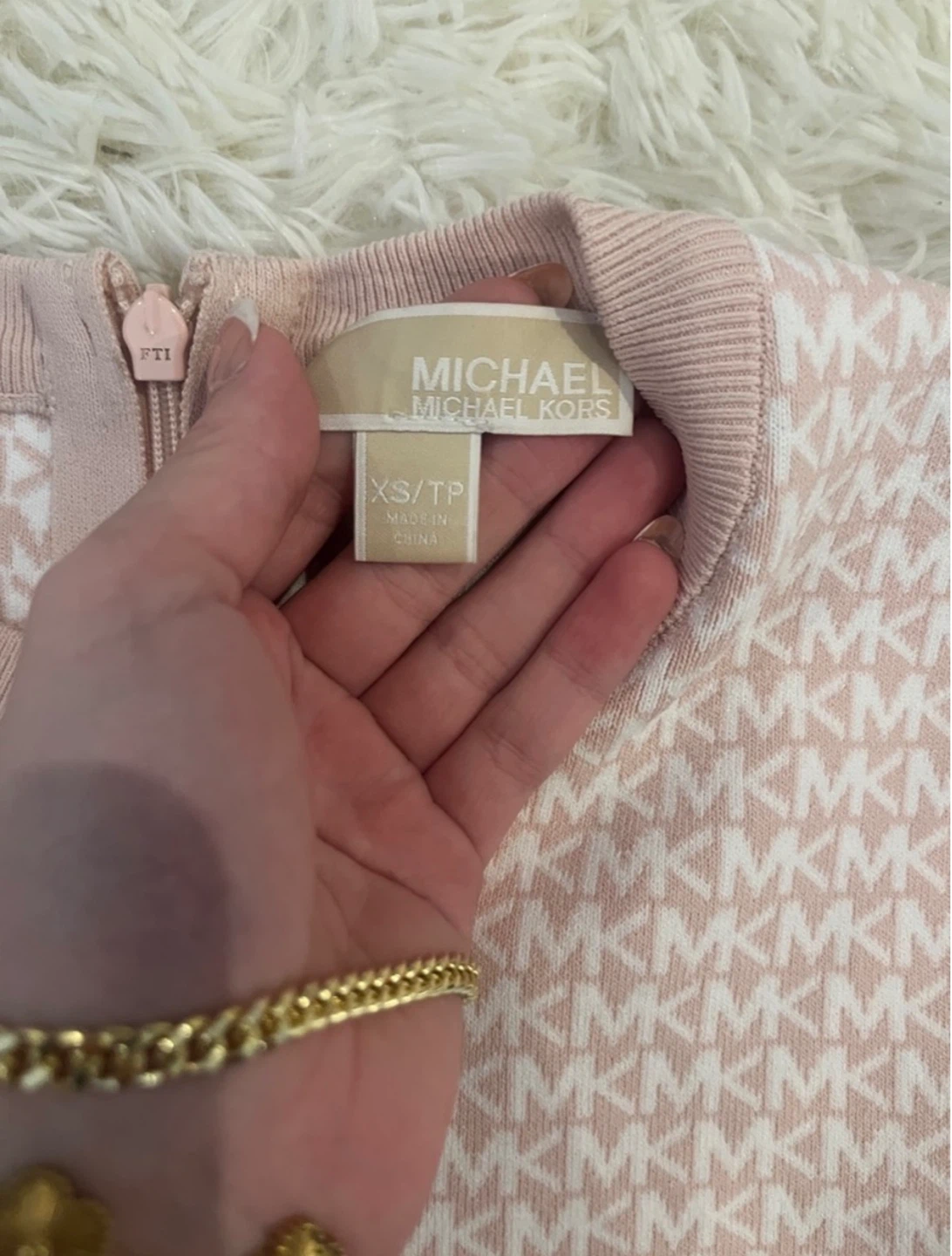 Michael Kors MK Logo Knit Dress - Pink/White - photo 3