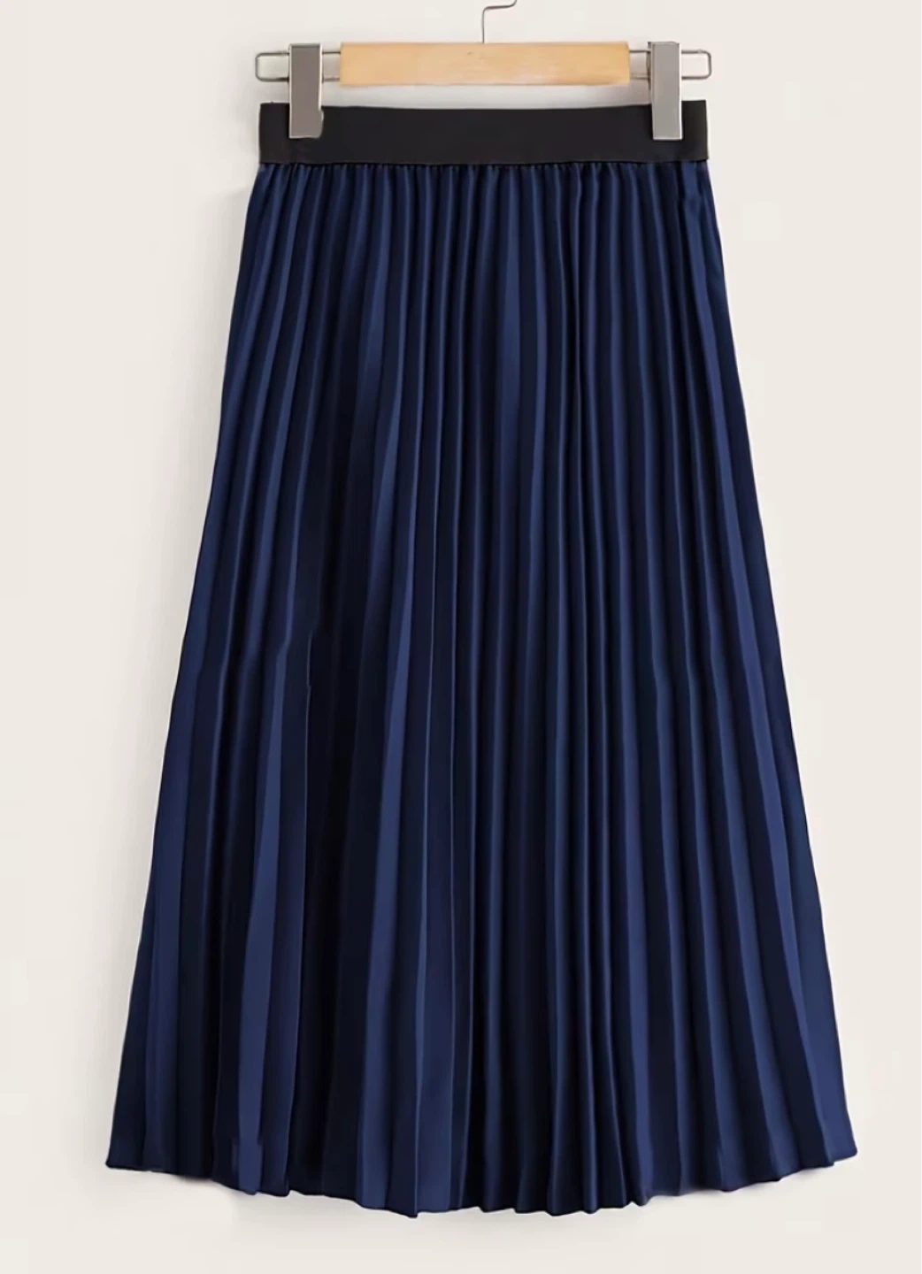 Navy Blue Pleated Midi Skirt