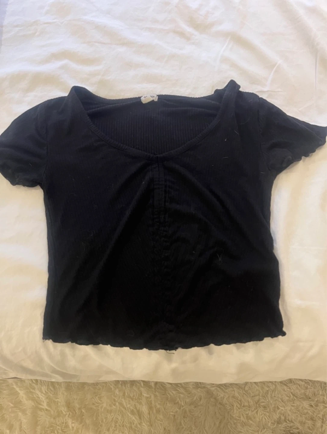 Black Garage Ribbed V-Neck Top