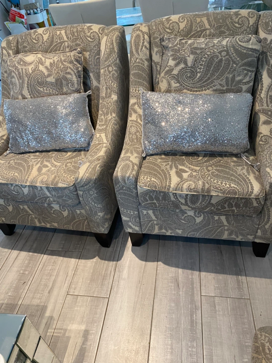Paisley Print Sofa and Armchairs with Sequin Pillows - photo 2