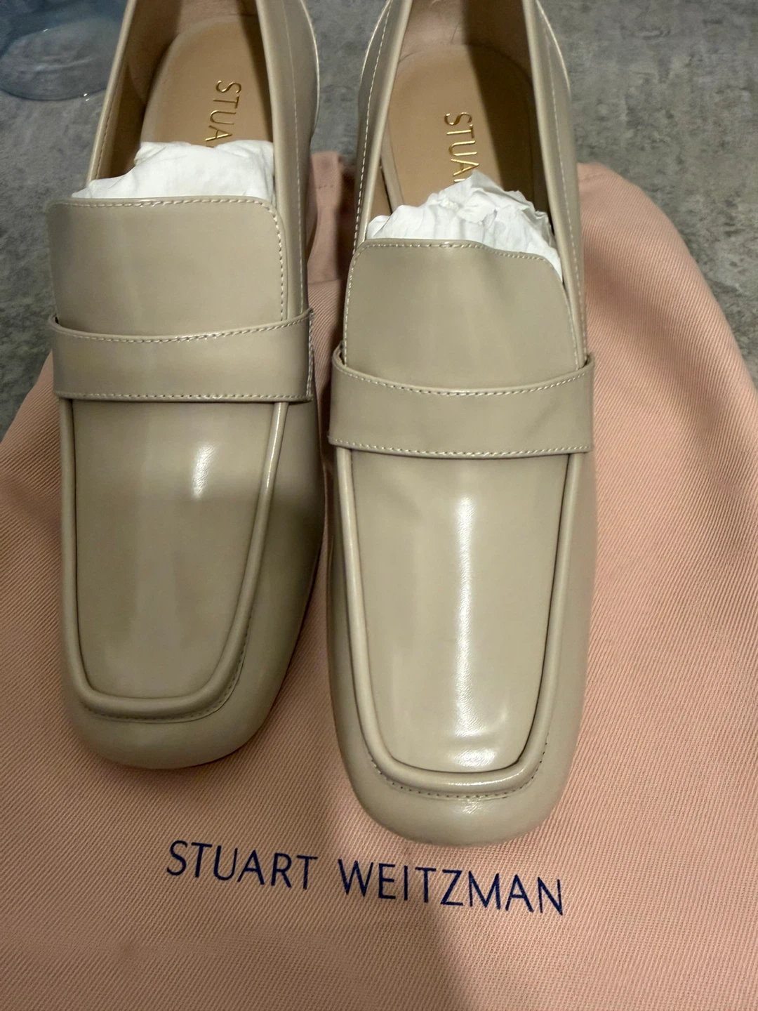 Stuart Weitzman Beige Leather Loafer Heels