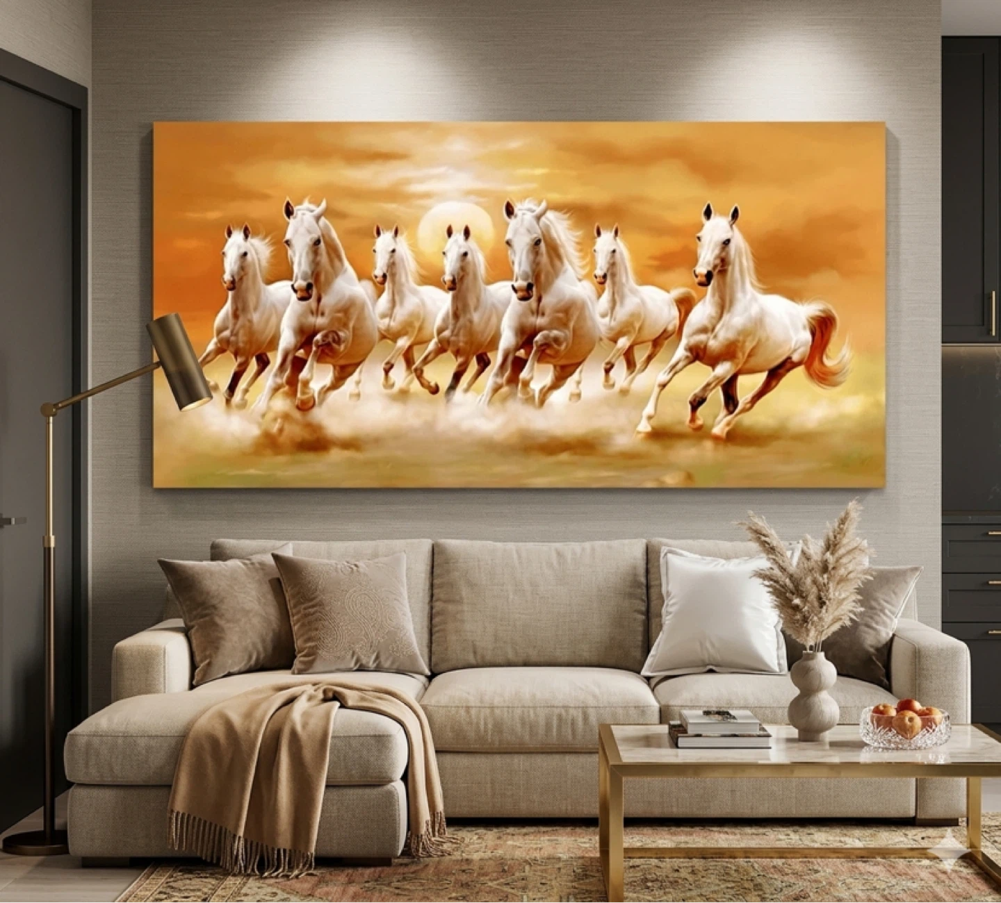 Canvas print of the Golden Temple  horses running on the beach - photo 4