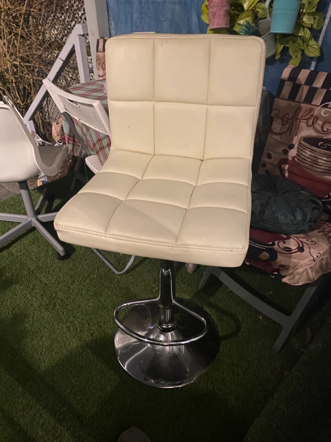 Cream Faux Leather Adjustable Bar Stool
