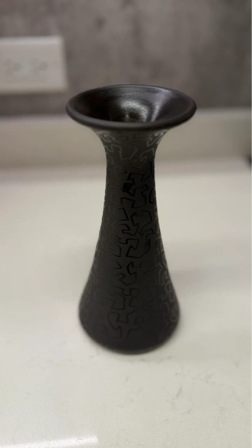 Vintage Hungarian Black Pottery Vase -Kovats Lajos 8.5”Hx3.5”W