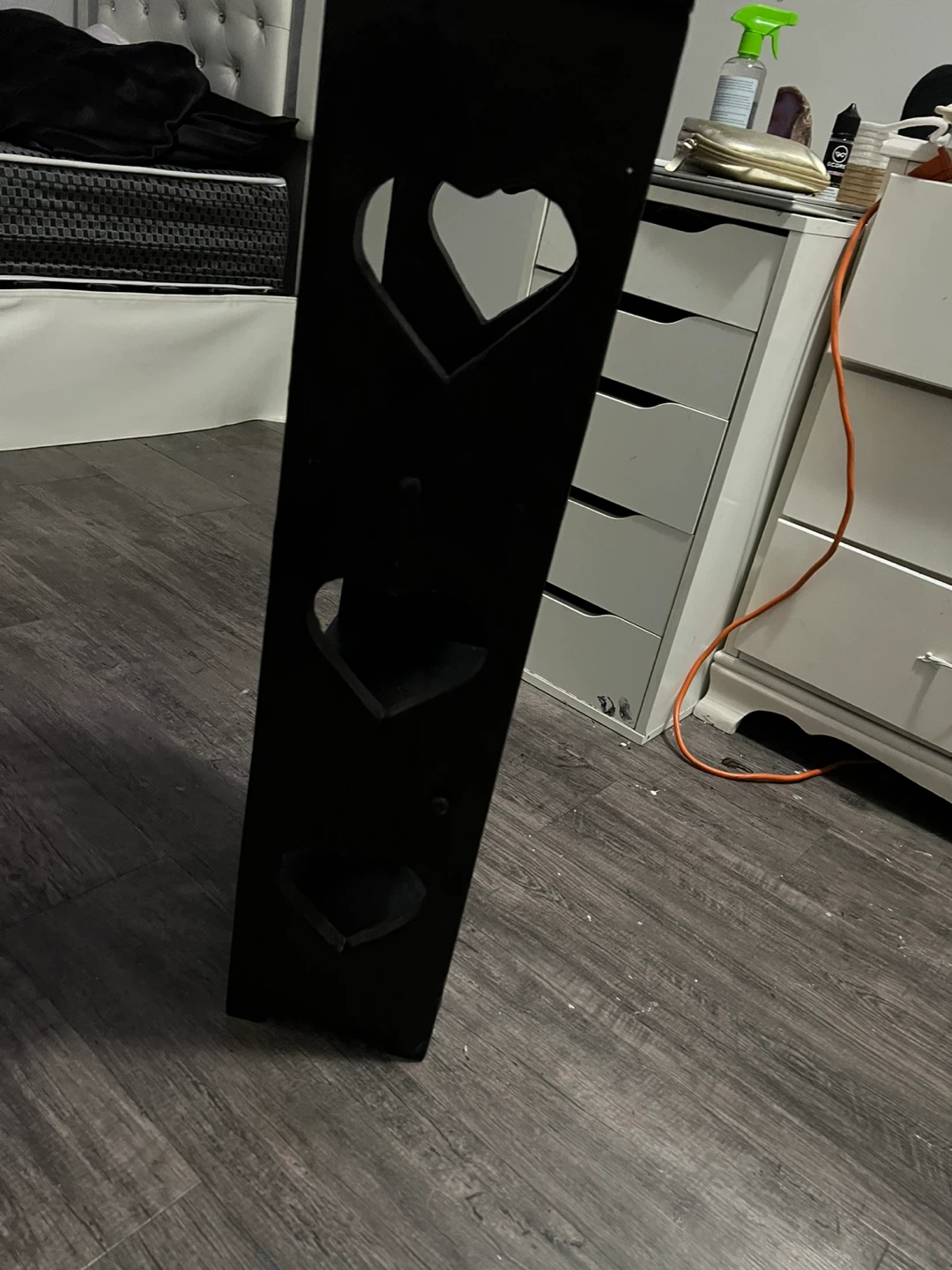 Black Wooden Shelf Unit with Heart Cutouts - photo 2