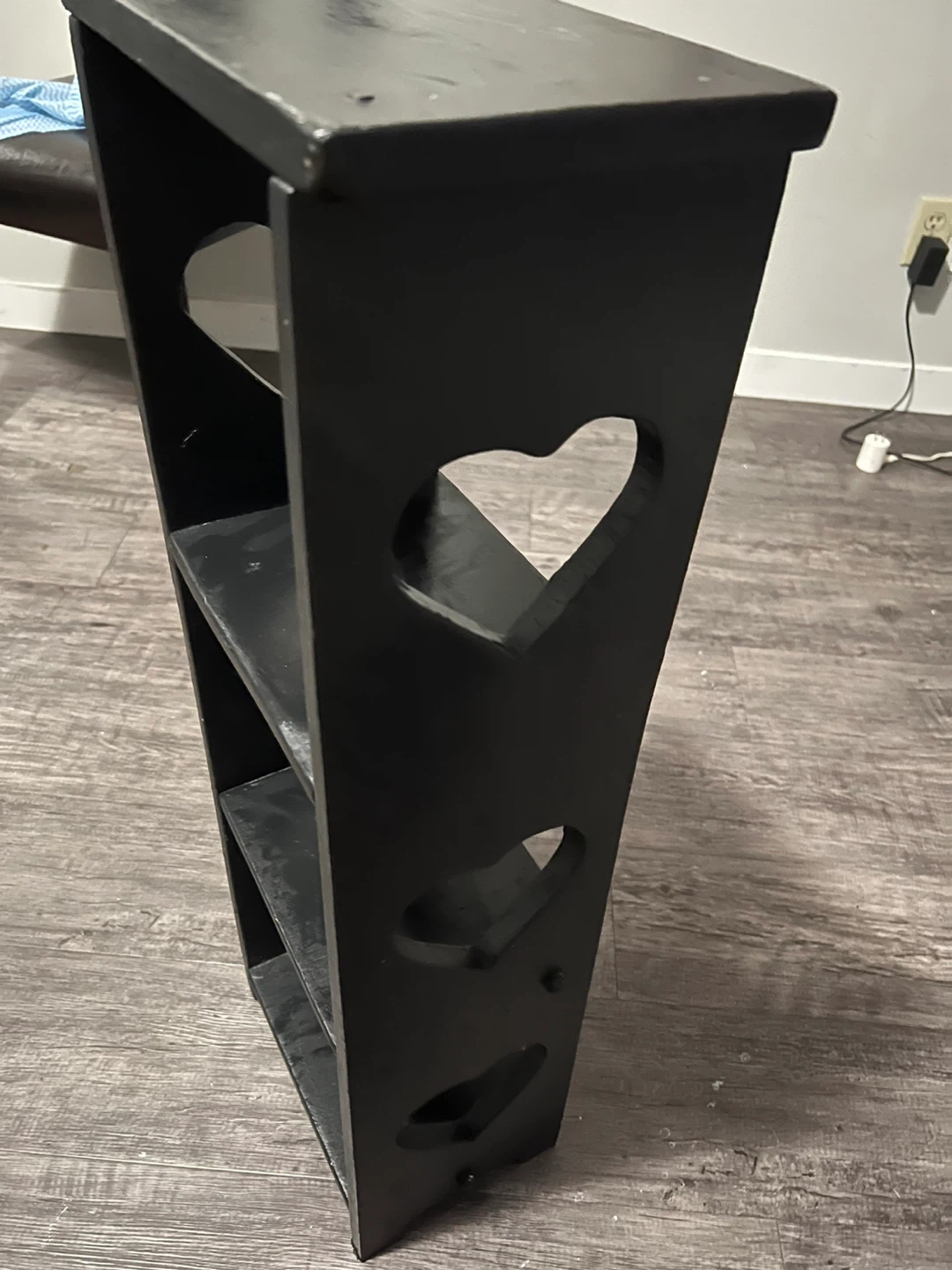 Black Wooden Shelf Unit with Heart Cutouts - photo 4