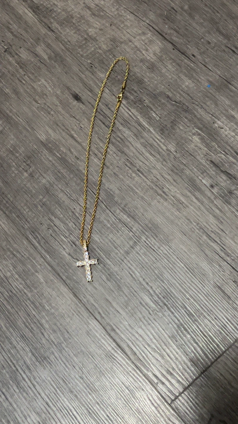 Gold Rope Chain Necklace with Cross Pendant