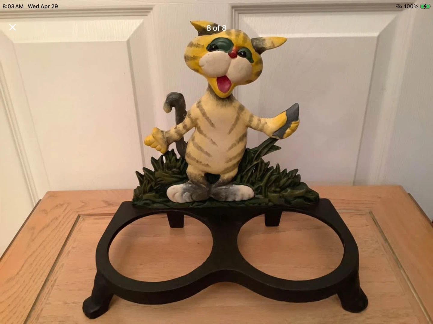 Vtg Cast Iron Raised Cat Food/Water Stand 🐞 - photo 5