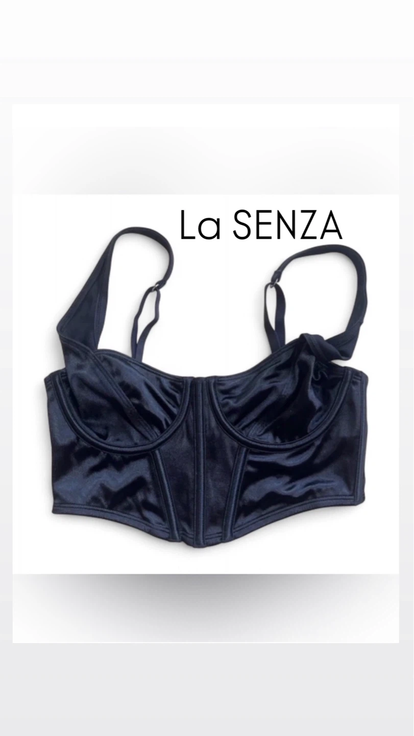 La SENZA Silky Satin Black Structured Bustier Top Size Medium