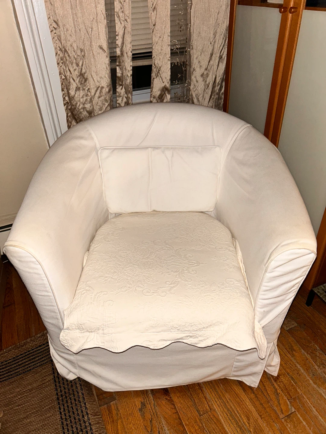 2 White ikea Accent Chairs with Lumbar Pillow