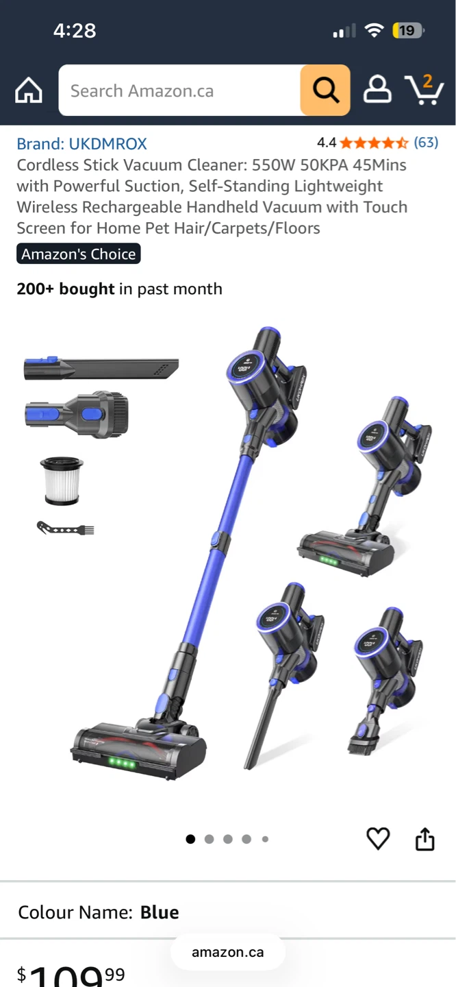 UKDMRX Cordless Stick Vacuum Cleaner Blue