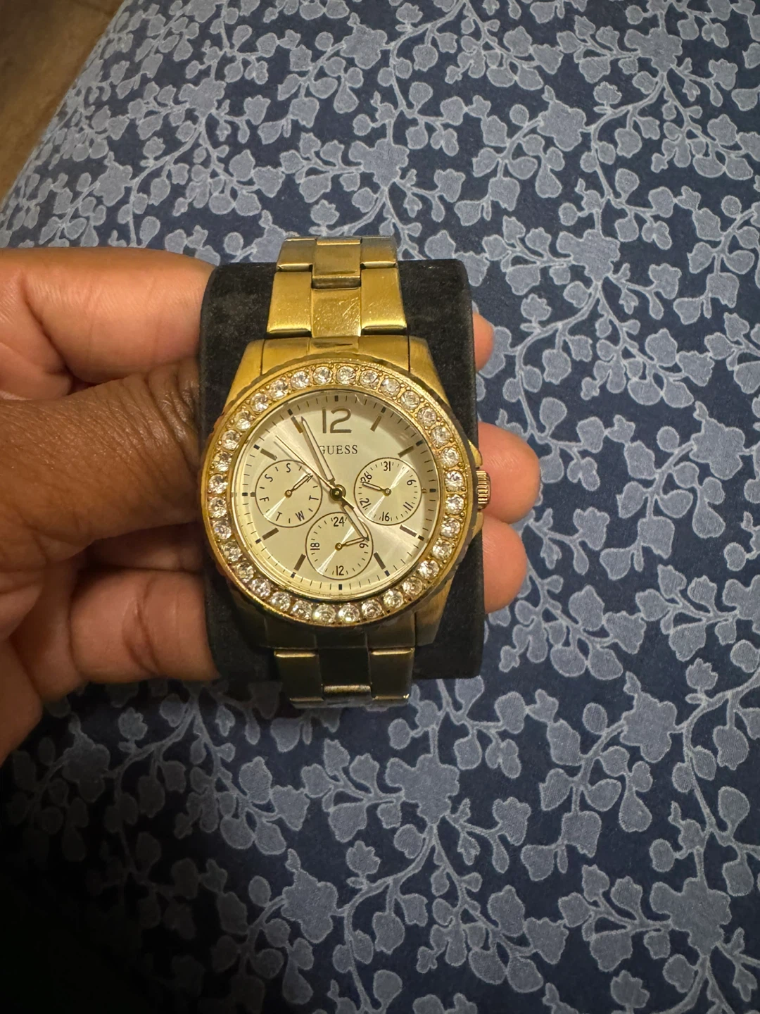 Gold Guess Watch with Crystal Bezel