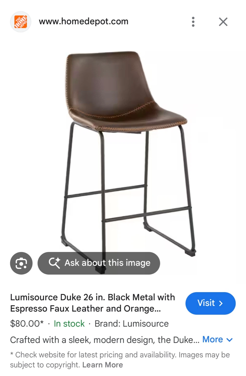 Set of 2 Faux Leather Bar Stools 26 inch - photo 4