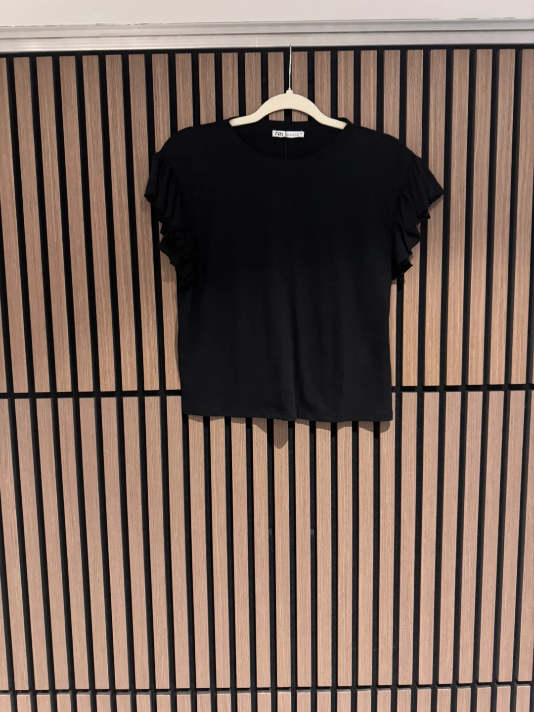 ZARA Black Ruffled Sleeve T-Shirt - Size S