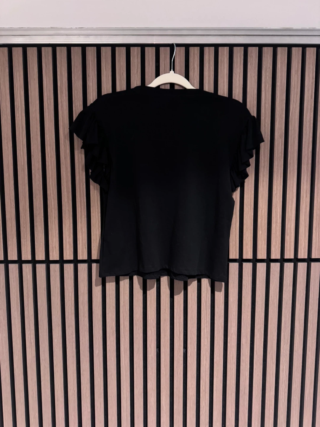 ZARA Black Ruffled Sleeve T-Shirt - Size S - photo 3