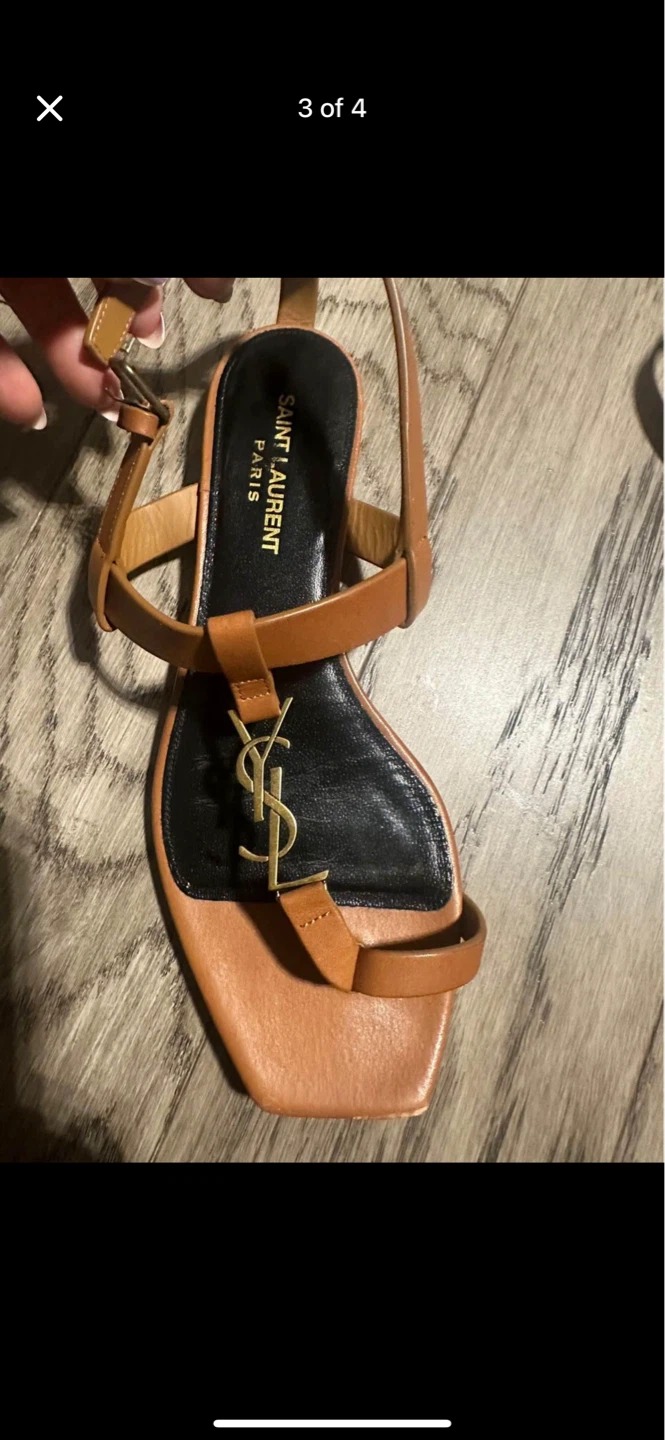 Saint Laurent Paris Flat Sandals - Brown Leather - photo 2