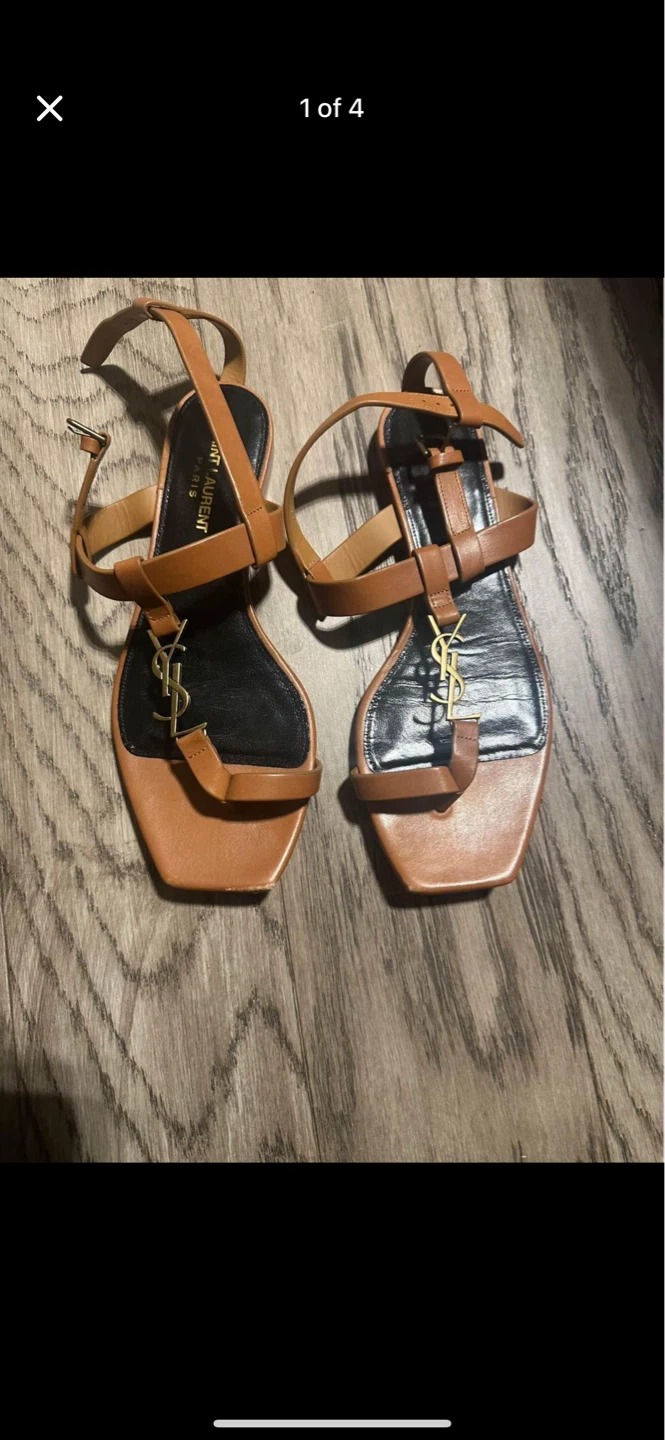 Saint Laurent Paris Flat Sandals - Brown Leather