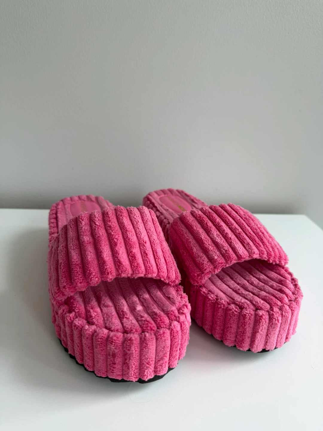 Fashion Nova Pink Corduroy Platform Slides