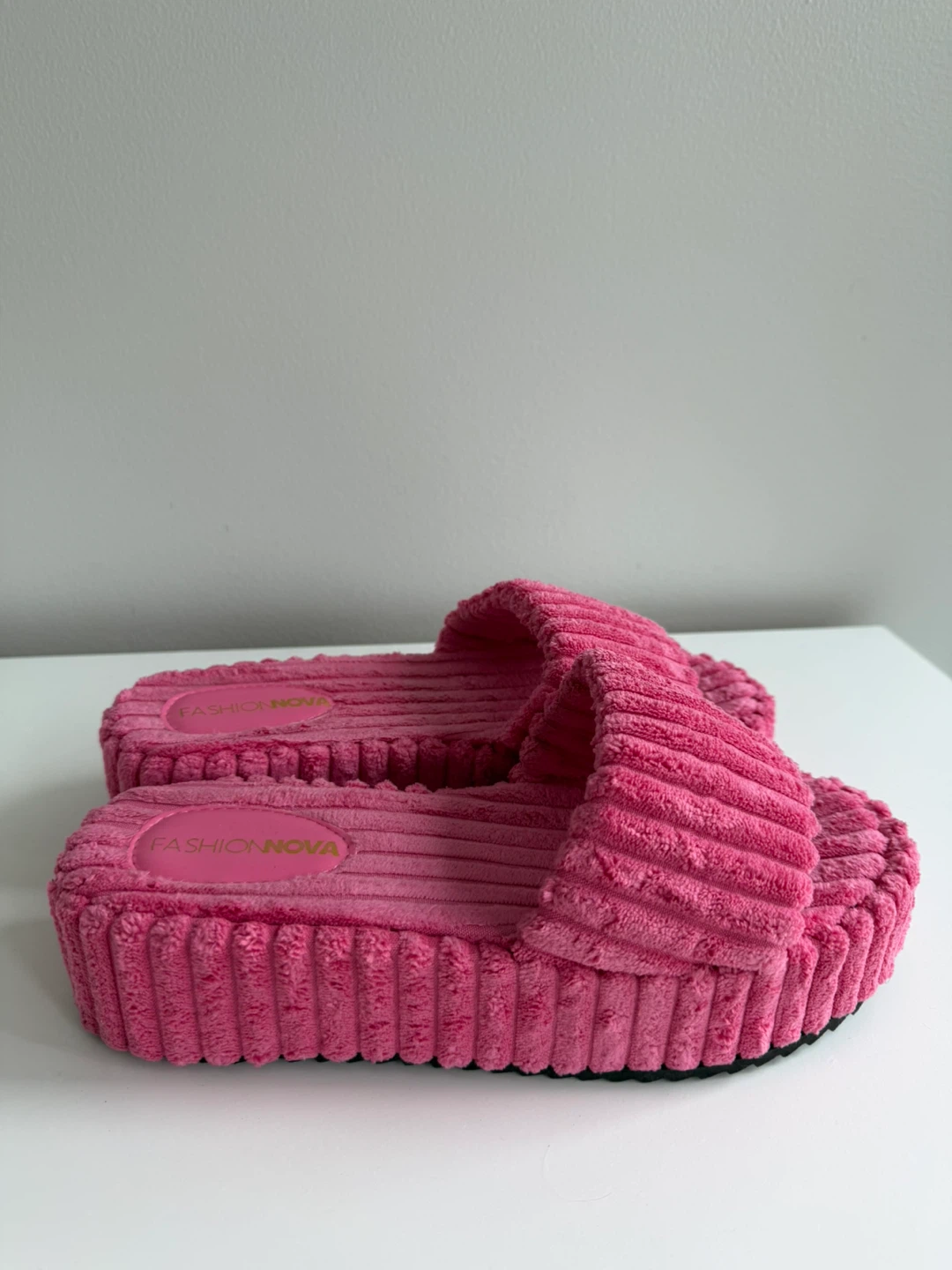 Fashion Nova Pink Corduroy Platform Slides - photo 2