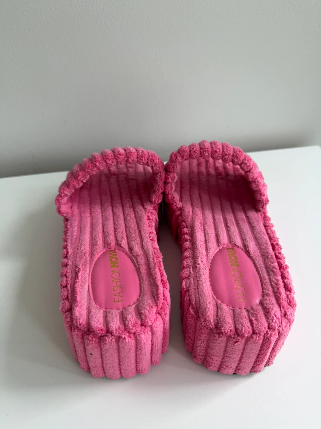 Fashion Nova Pink Corduroy Platform Slides - photo 3